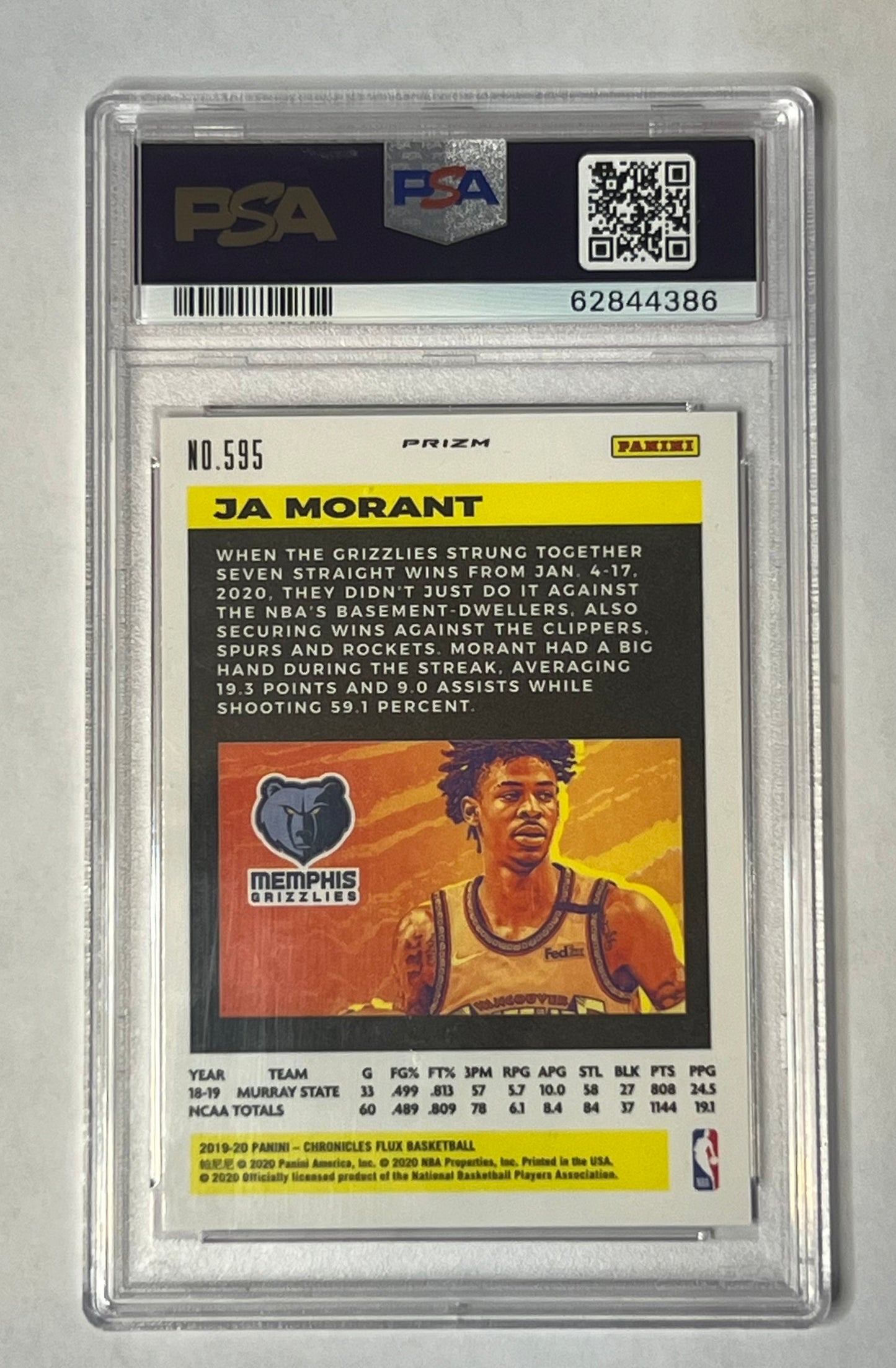 FLUX 2019 PANINI CHRONICLES Ja Morant ROOKIE CARD GRADED 10