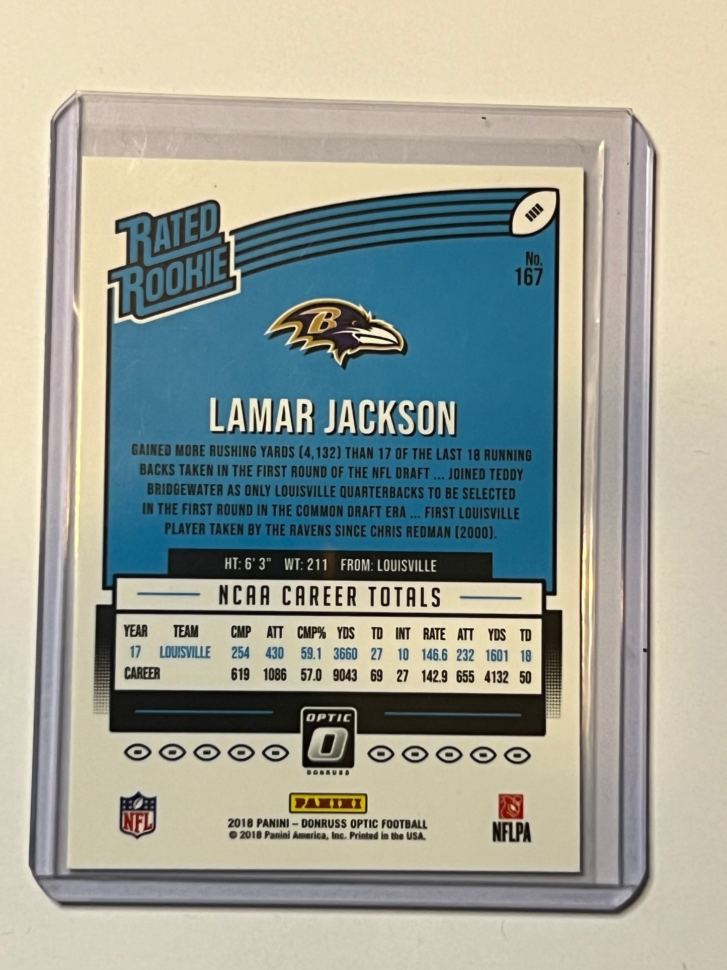 2018 DONRUSS OPTIC RATED ROOKIE #167 Lamar Jackson