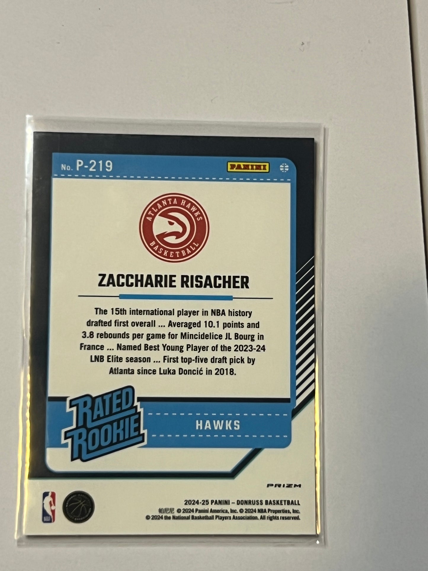 PANINI DONRUSS Zaccharie Risacher CRACKED BLUE ICE OPTIC P-219