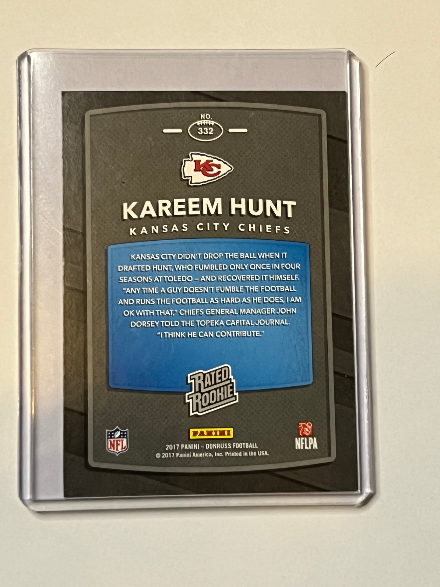 Kareem Hunt 2017 DONRUSS RATED ROOKIE #332