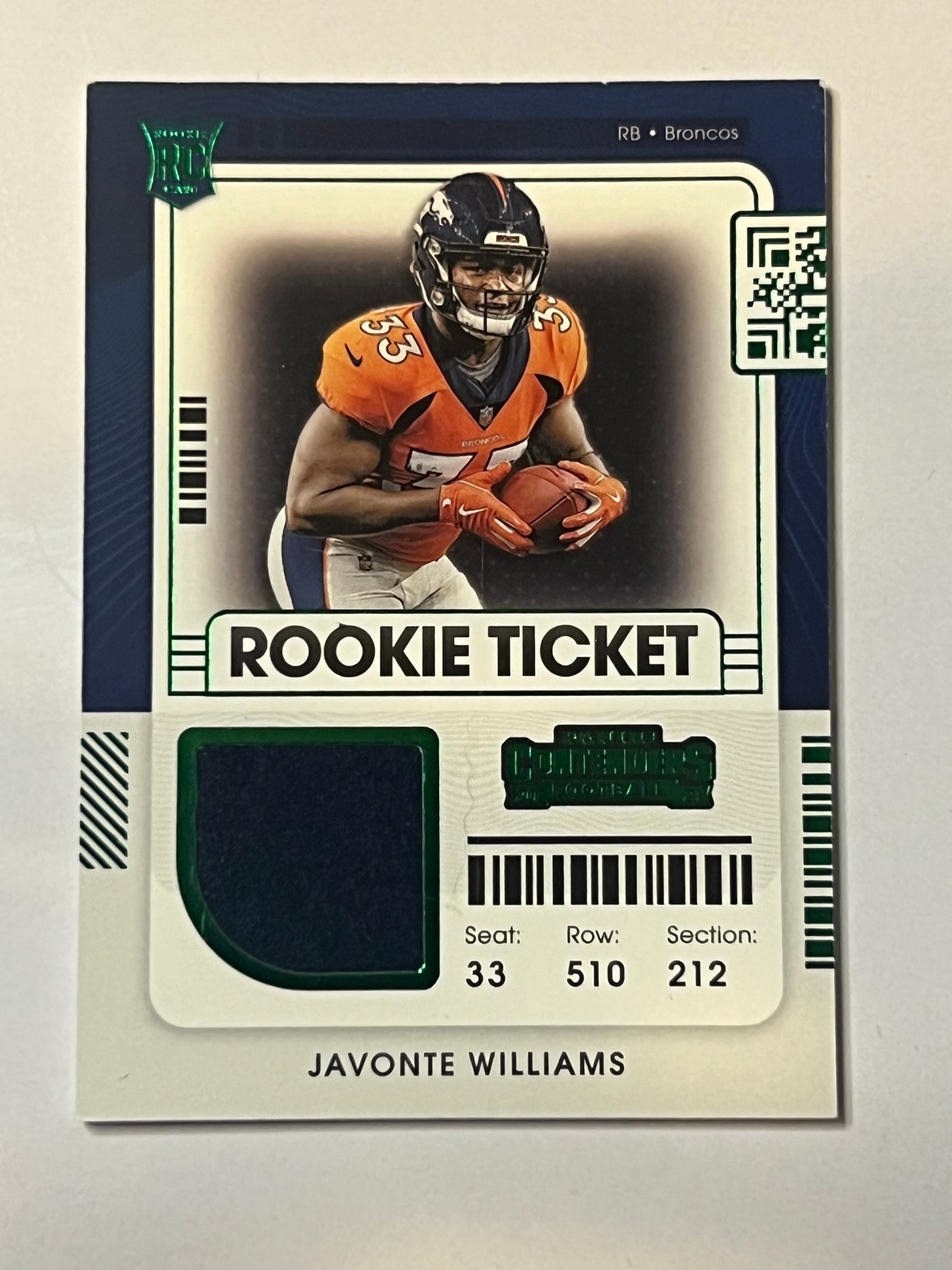 2021 PANINI CONTENDERS Javontae Williams ROOKIE CARD PATCH