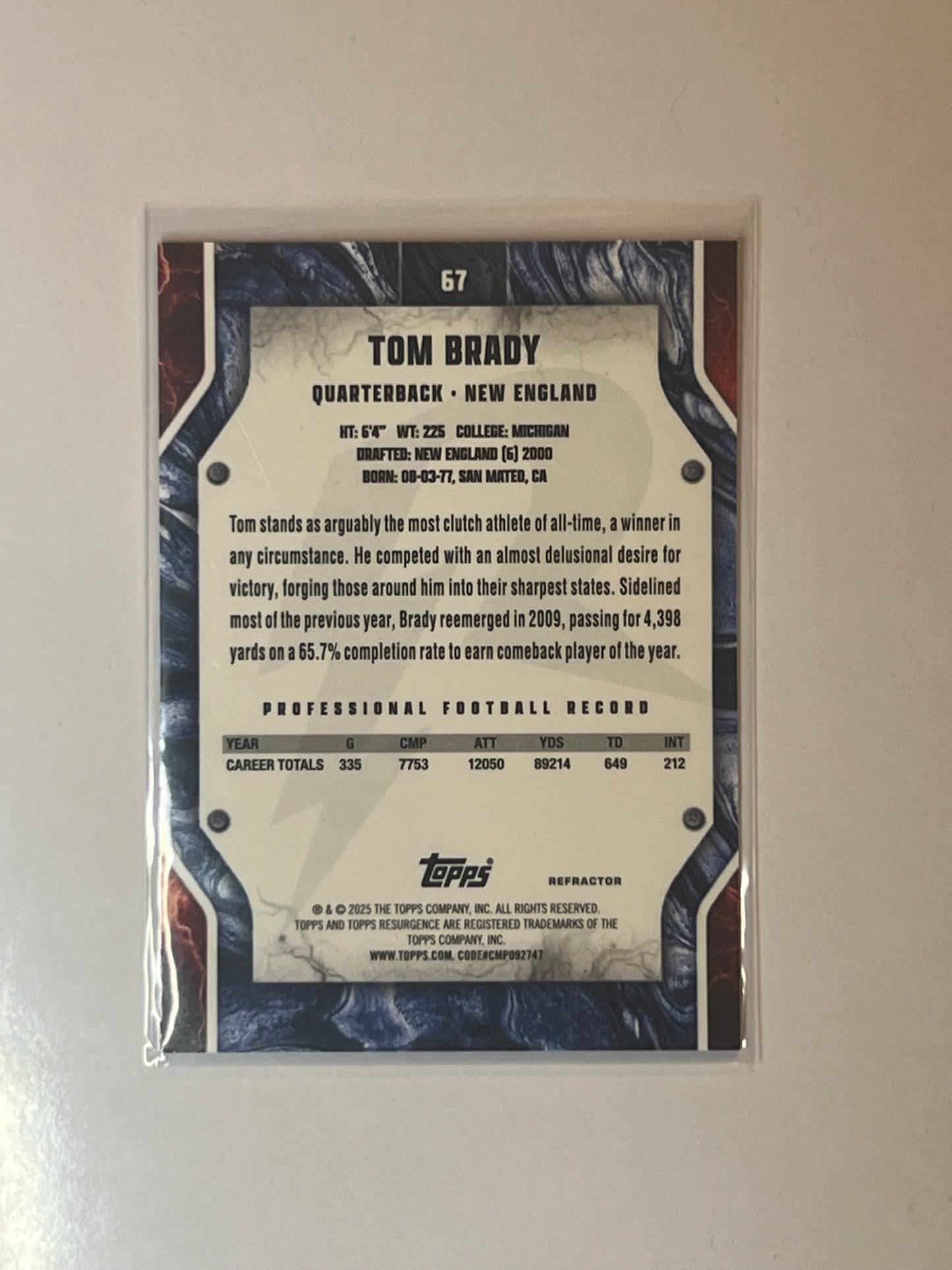 2025 TOPPS Tom Brady RESURGENCE #67 PRIZM