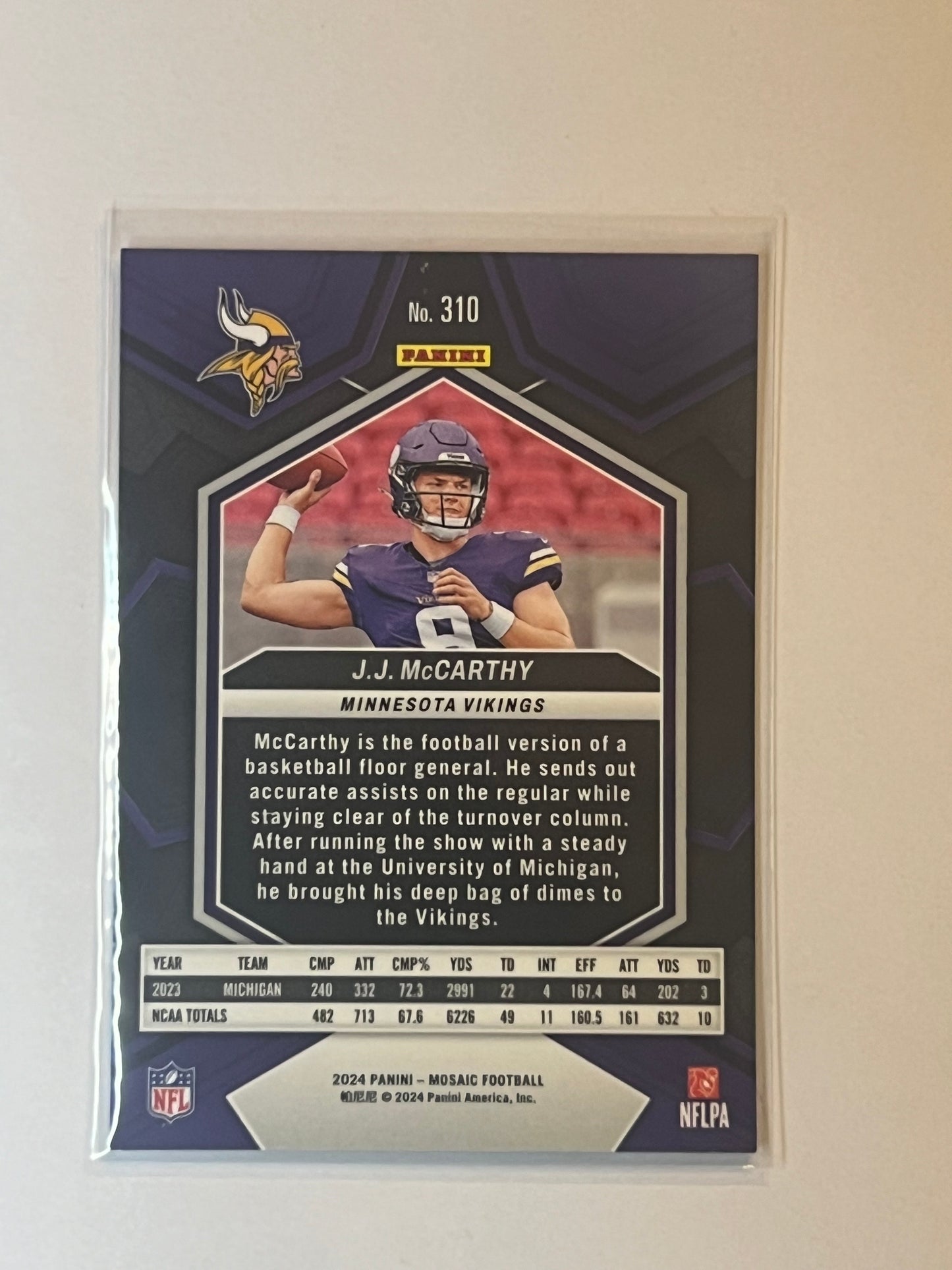 2024 PANINI MOSAIC J.J. McCarthy #310 ROOKIE CARD MINNESOTA VIKINGS
