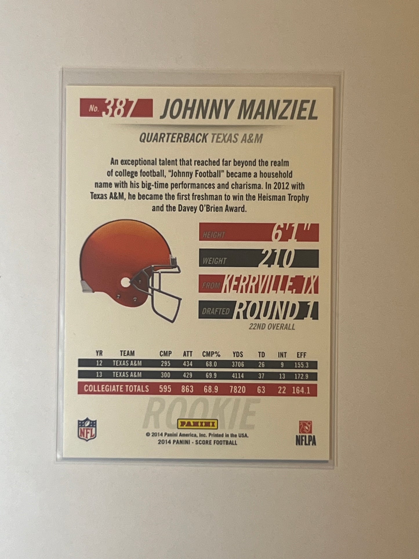 2014 SCORE 387a Johnny Manziel ROOKIE CARD CLEVELAND BROWNS FOOTBALL CARD