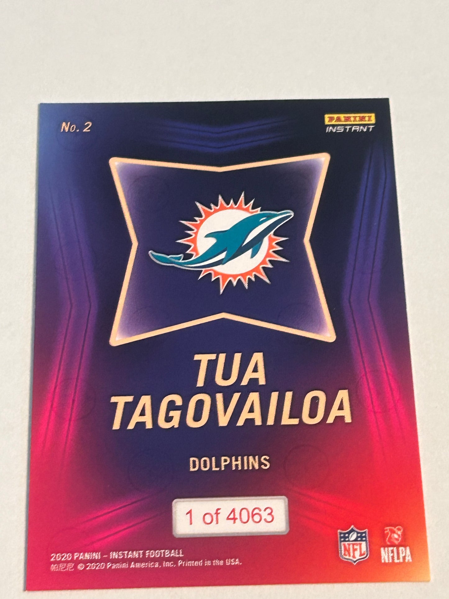 2020 PANINI INSTANT DRAFT NIGHT #2 Tua Tagovailoa MIAMI DOLPHINS ROOKIE CARD