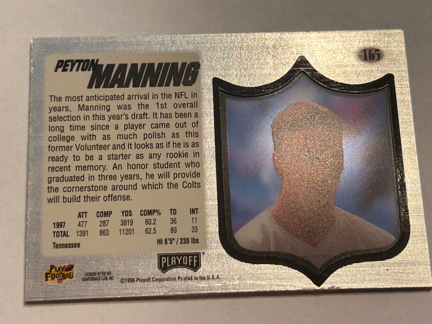 1998 PLAYOFF ABSOLUTE SAD SILVER Peyton Manning #165 ROOKIE CARD