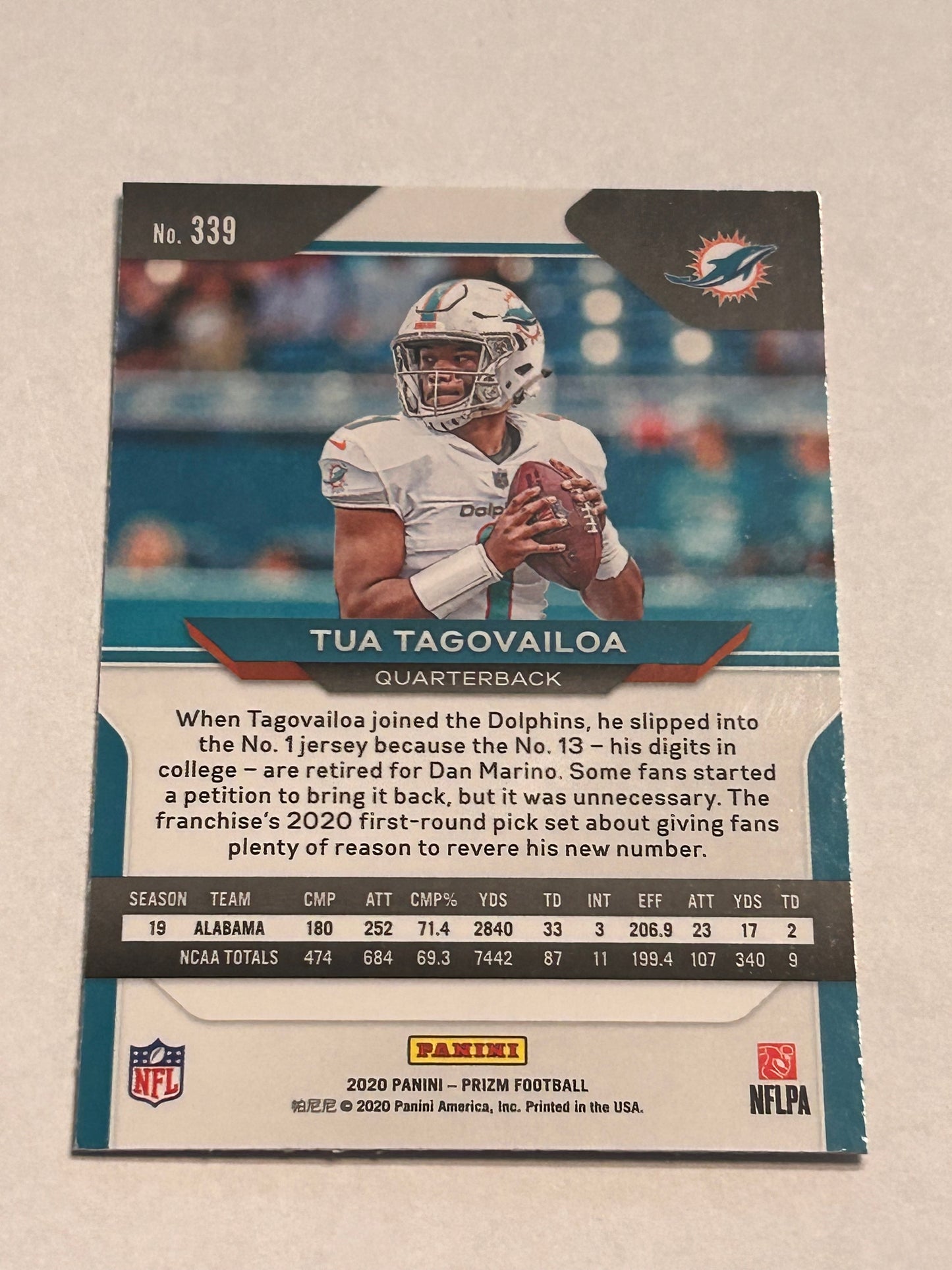 2020 PANINI PRIZM Tua Tagovailoa ROOKIE CARD #339