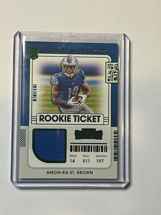 2021 Amon-Ra St Brown rookie ticket green patch