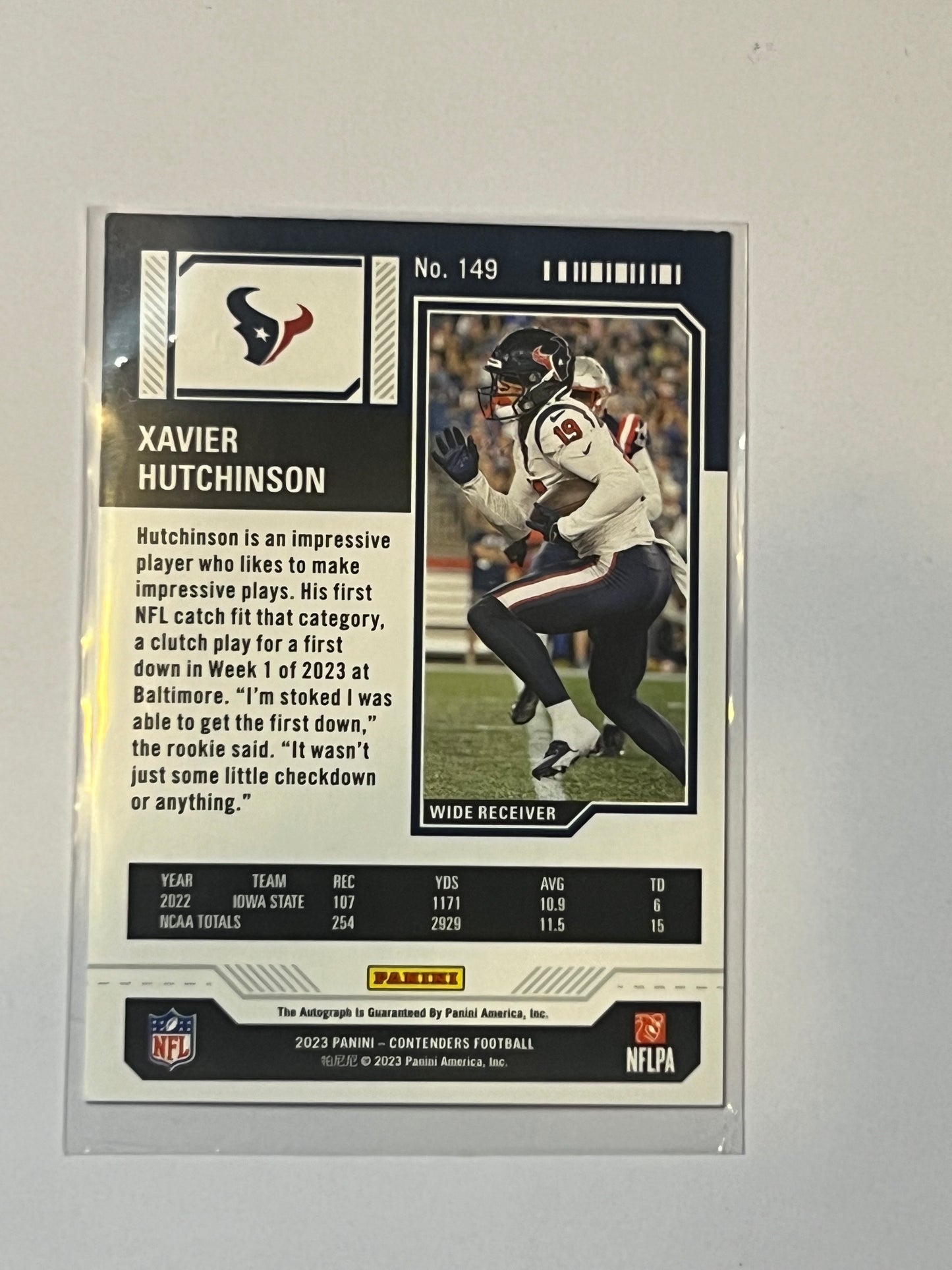 PANINI CONTENDERS 2023 ROOKIE TICKET Xavier Hutchinson SIGNED