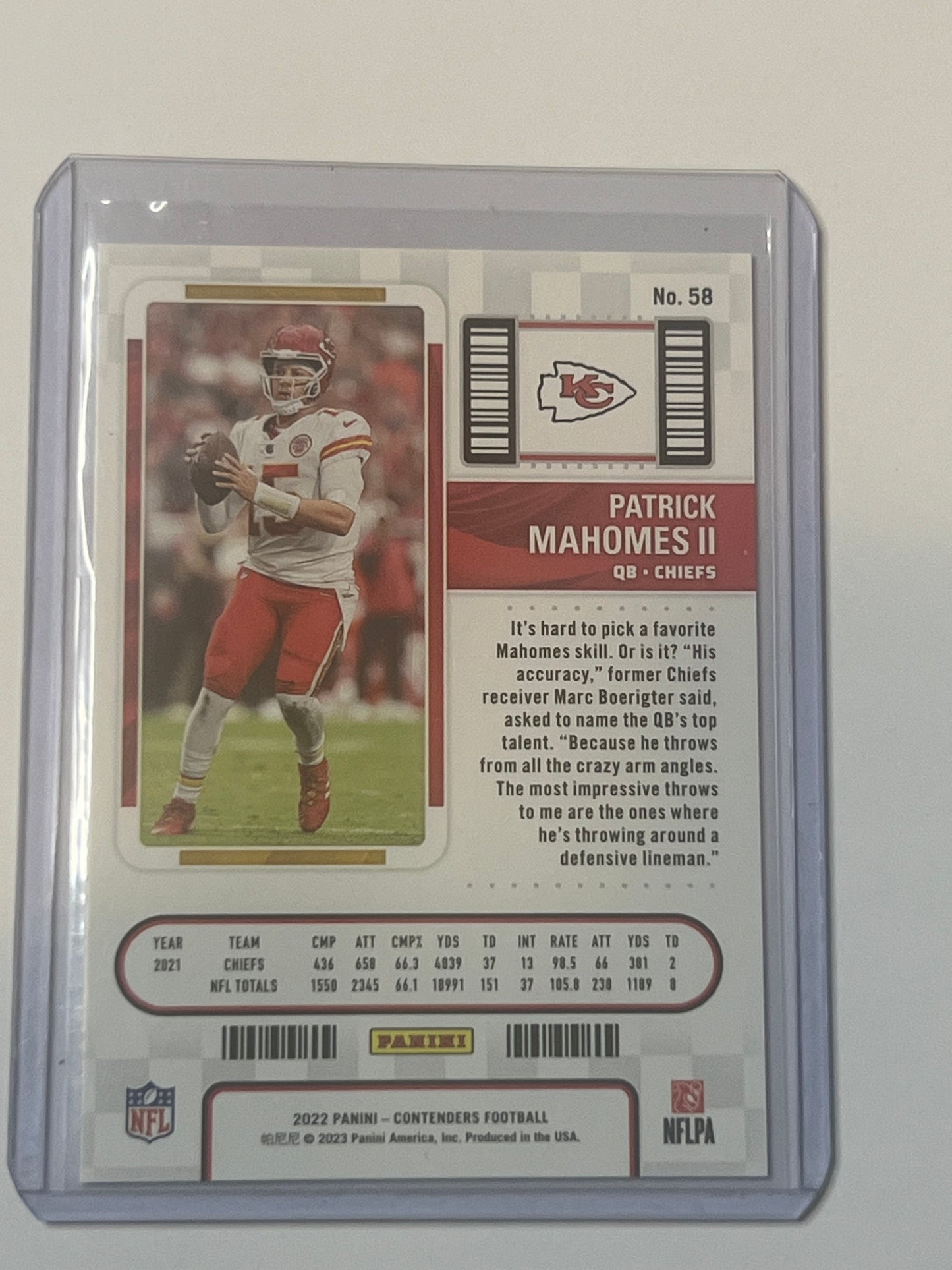 Patrick Mahomes II 2022 PANINI CONTENDERS SEASON TICKET #58