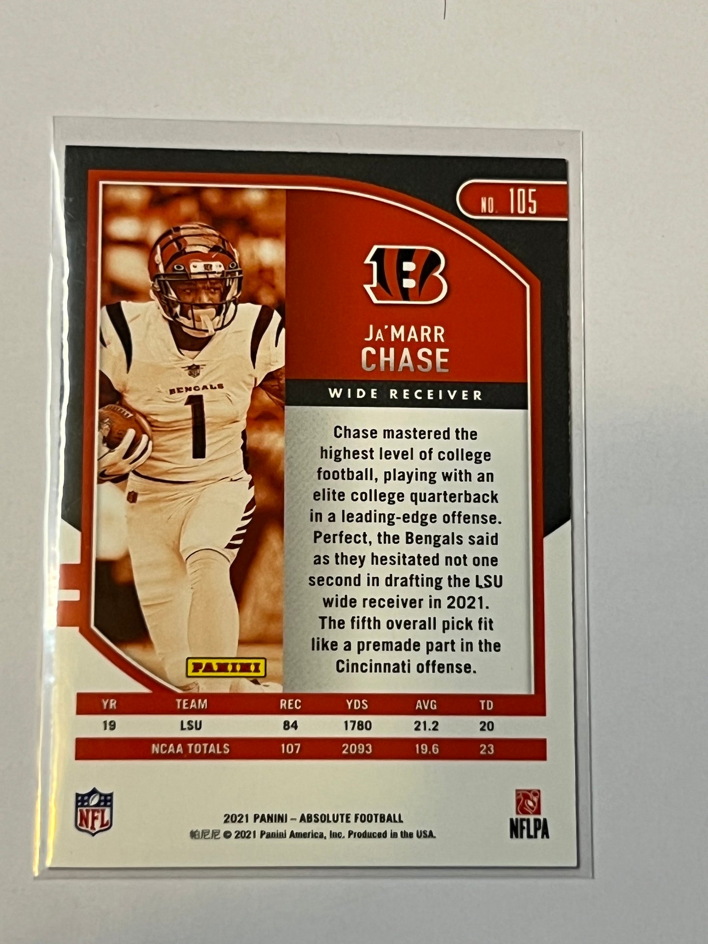 Ja'Marr Chase 2021 PANINI ABSOLUTE ROOKIE CARD #105