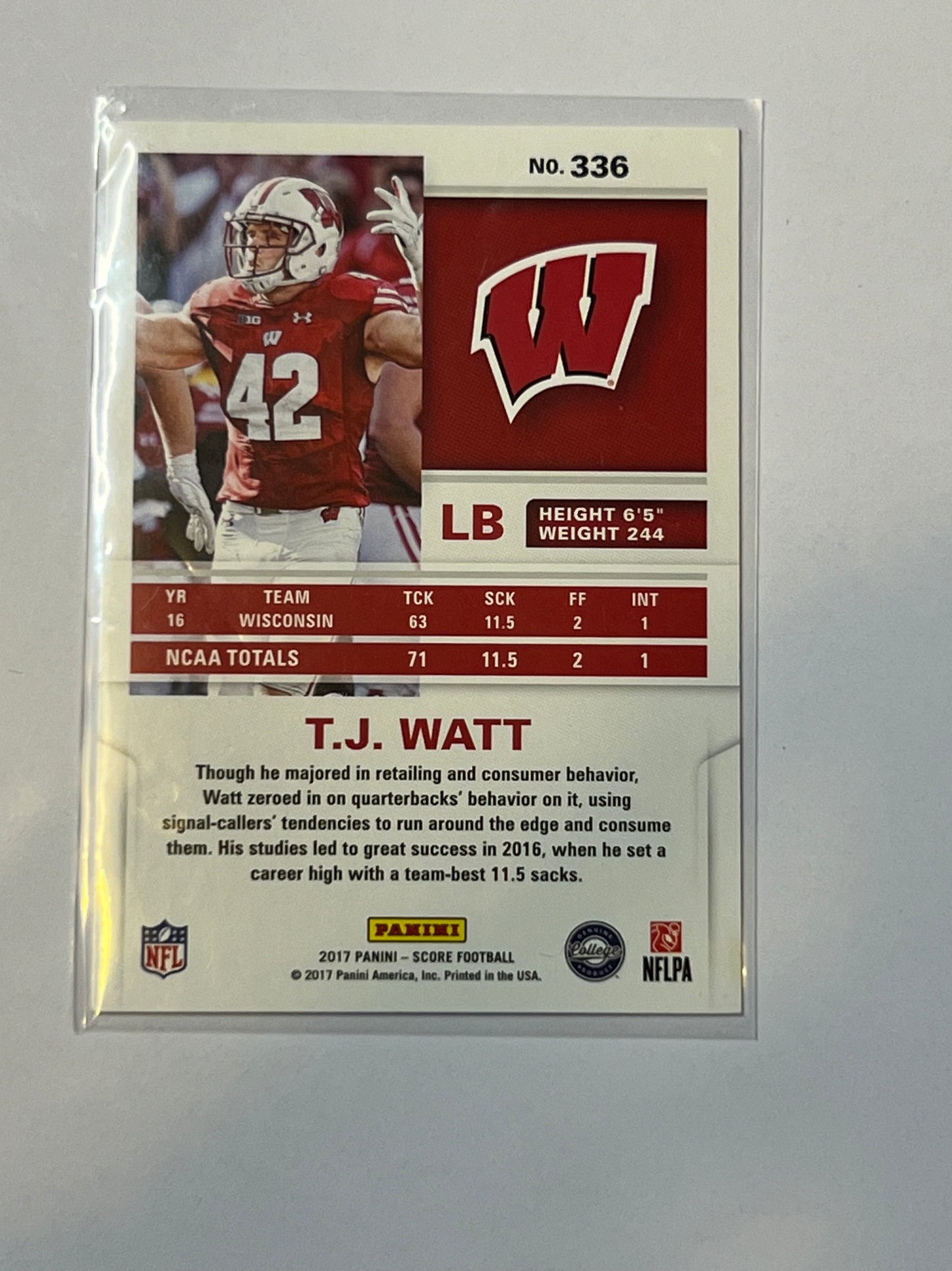 PITTSBURGH STEELERS 2017 SCORE Tj Watt ROOKIE CARD