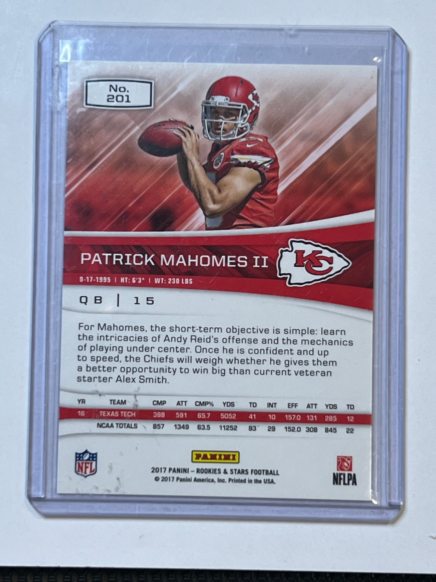 PANINI ROOKIES & STARS Patrick Mahomes ROOKIE CARD #201