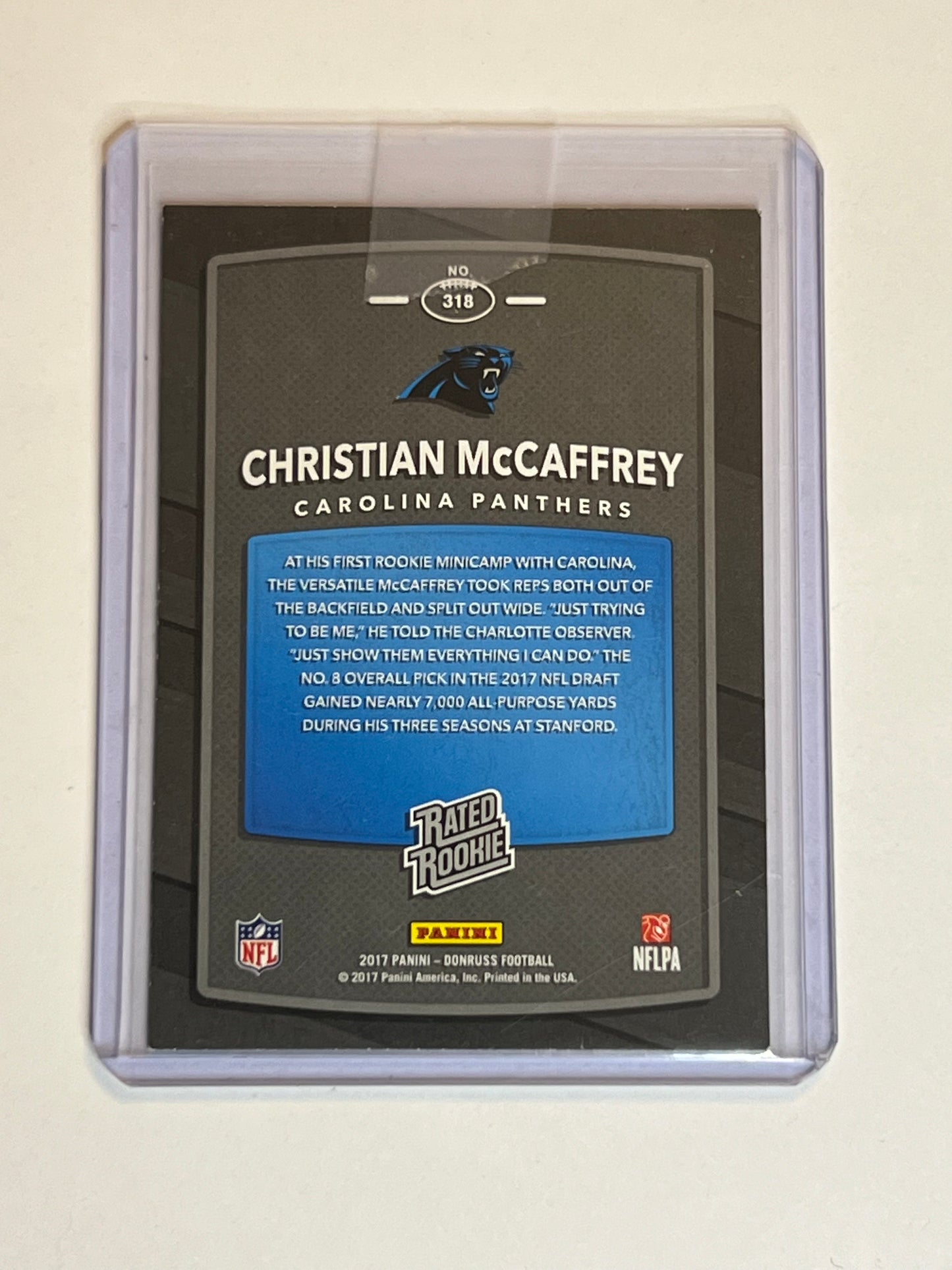 2017 Christian McCaffrey DONRUSS RATED ROOKIE CARD #318