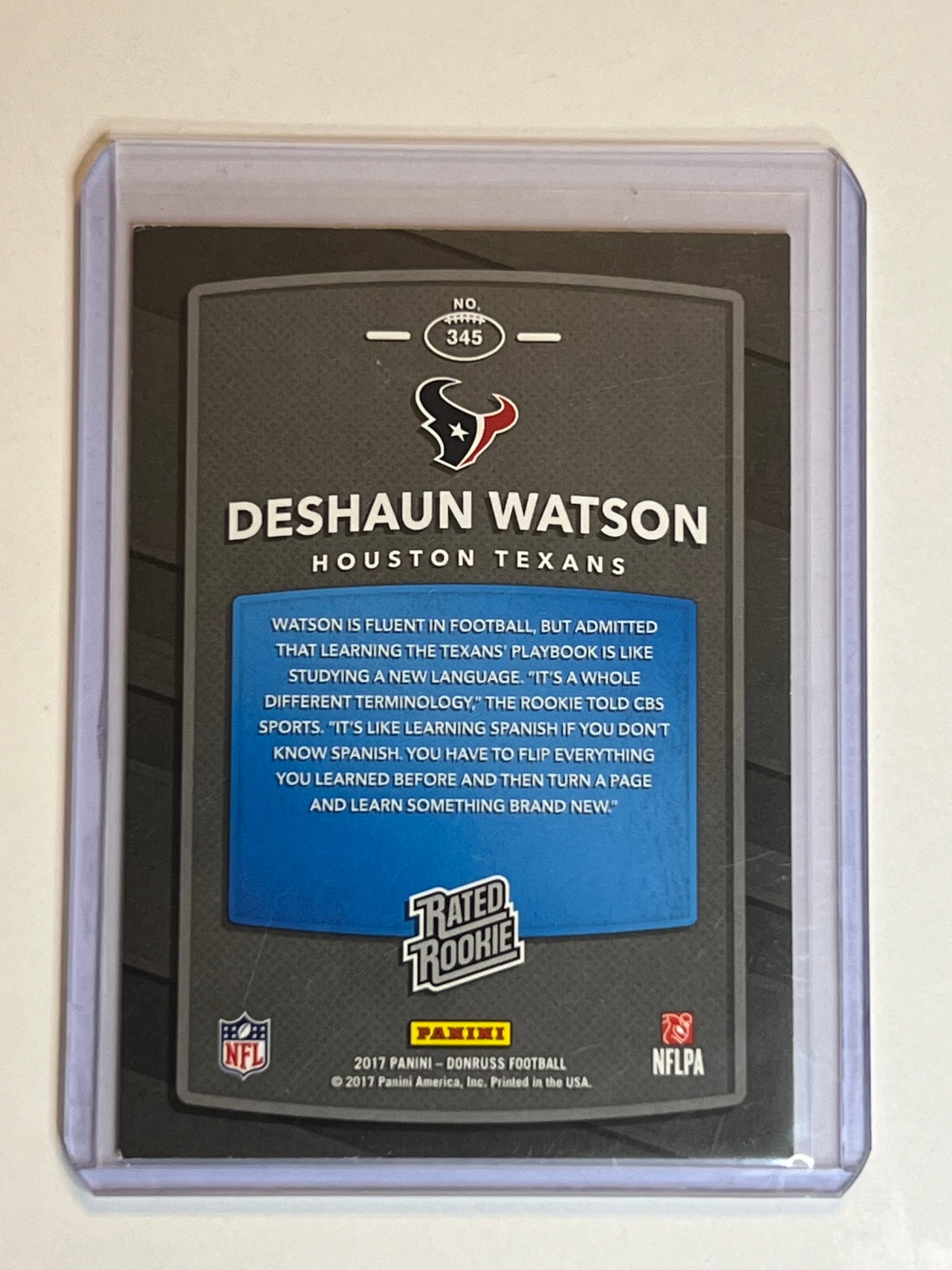 2017 DeShaun Watson PANINI DONRUSS RATED ROOKIE CARD #345 HOUSTON TEXANS