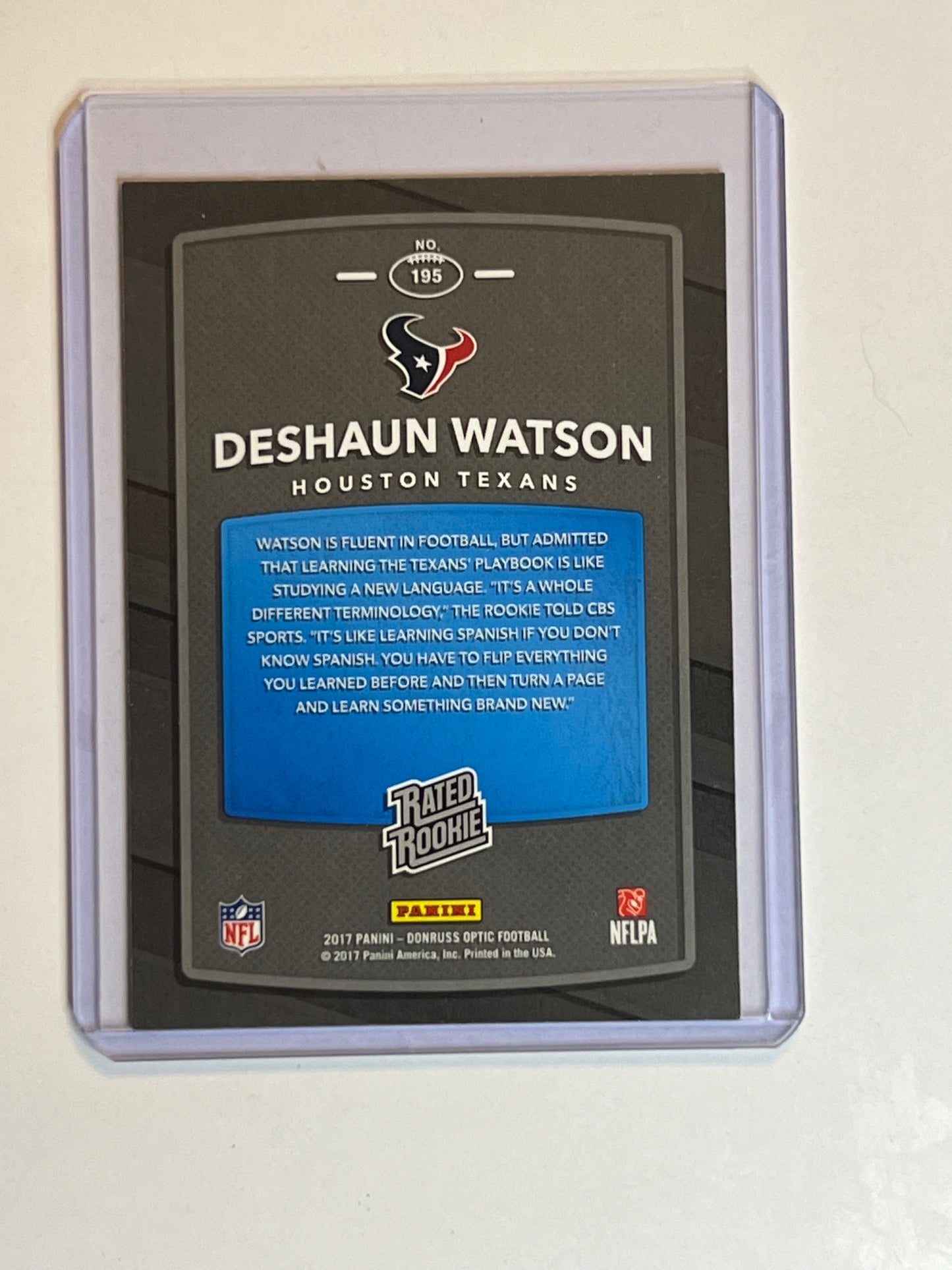 2017 DeShaun Watson PANINI DONRUSS OPTIC RATED ROOKIE HOUSTON TEXANS #195