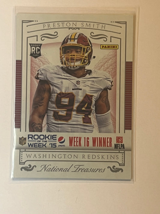2015 PANINI WASHINGTON REDSKINS Preston Smith NATIONAL TREASURES ROOKIE CARD #16