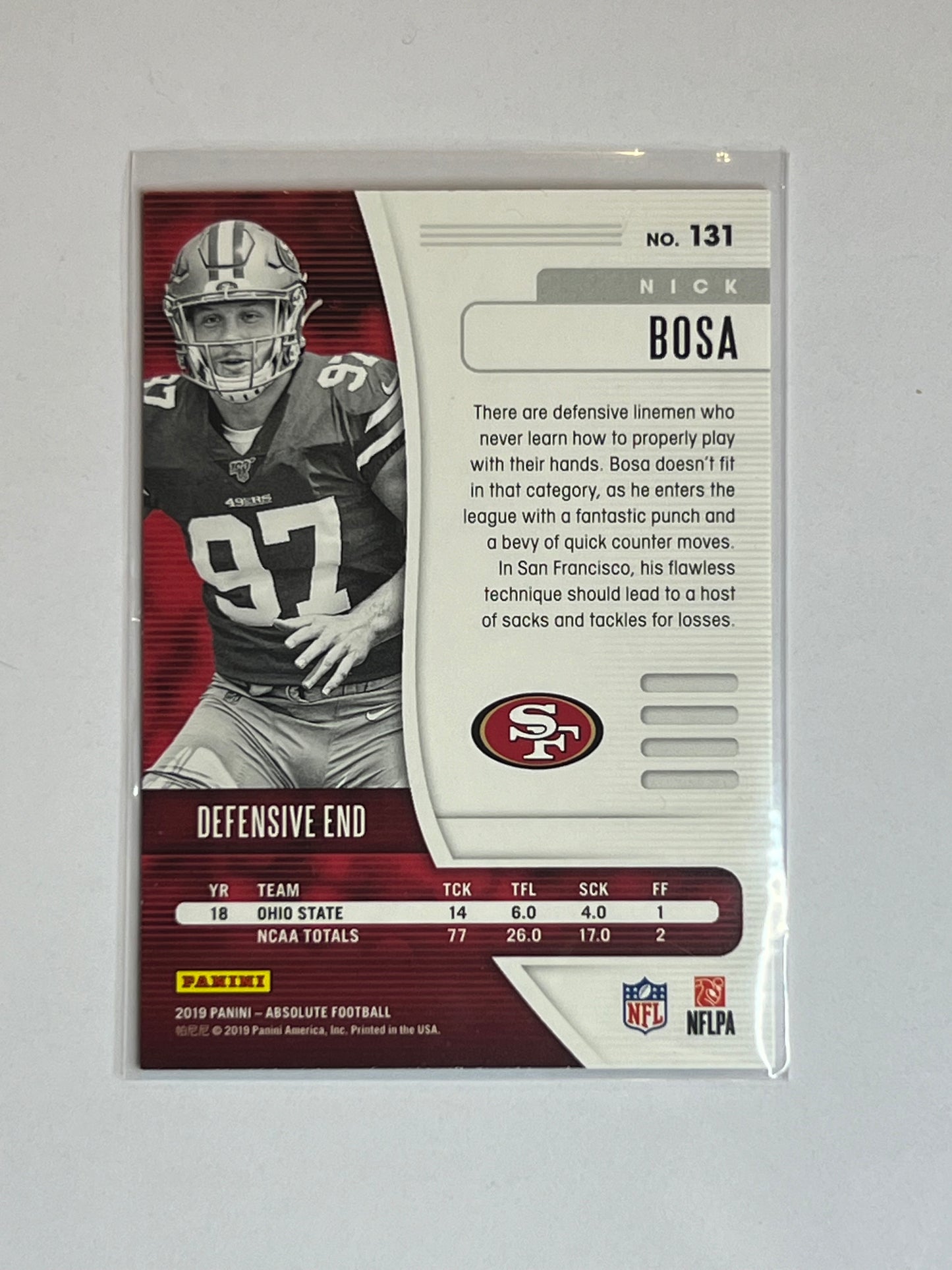 2019 ABSOLUTE FOOTBALL #131 Nick Bosa ROOKIE CARD SAN FRANCISCO 49ERS