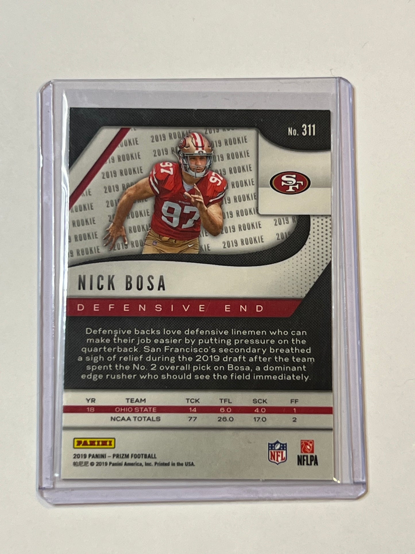 2019 PANINI PRIZM #311 Nick Bosa ROOKIE CARD SAN FRANCISCO 49ERS