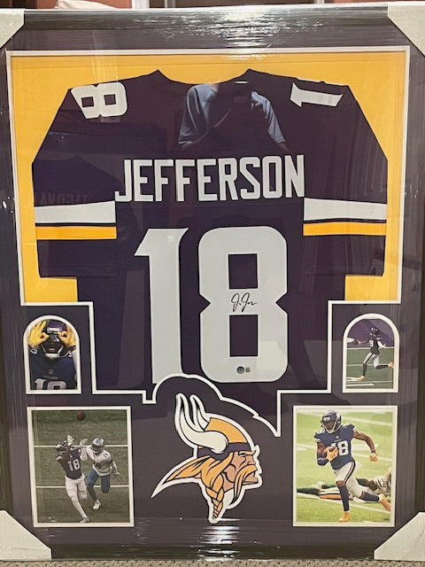 FRAMED MINNESOTA VIKINGS Justin Jefferson AUTOGRAPHED SIGNED JERSEY